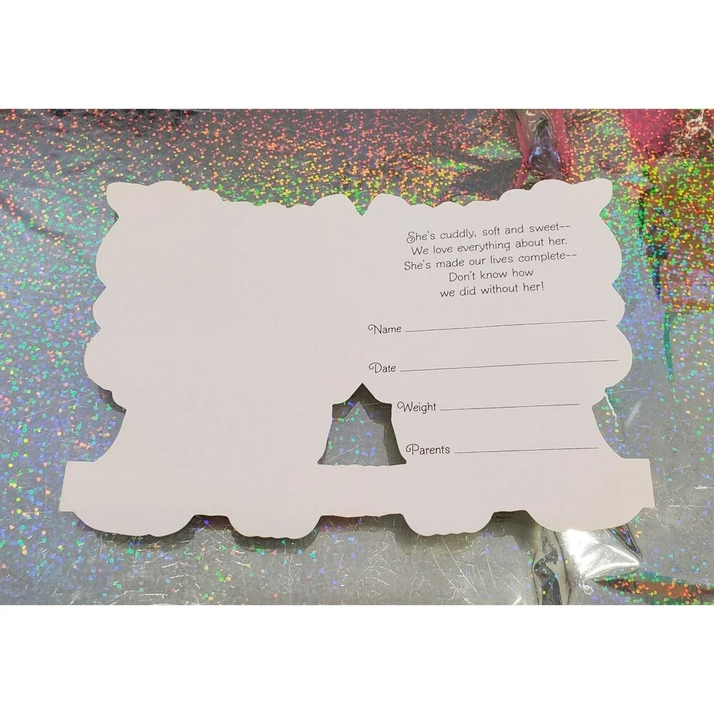 Vtg Birth Announcements Set Of 5 Lamb Pull Toy Baby Girl Hallmark Cards Unused